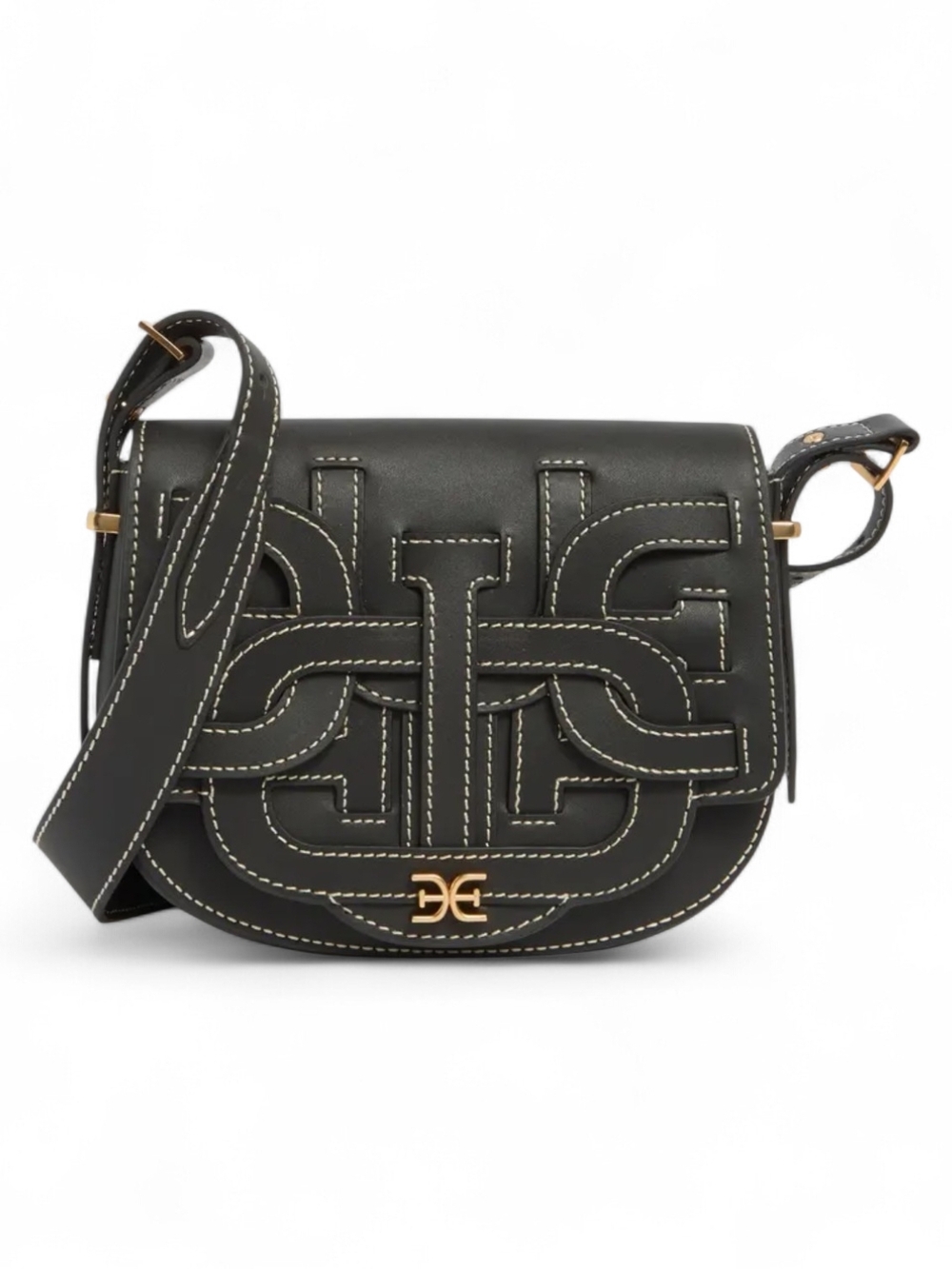 SAM EDELMAN Black Leather Crossbody Bag with Contrast Stitching